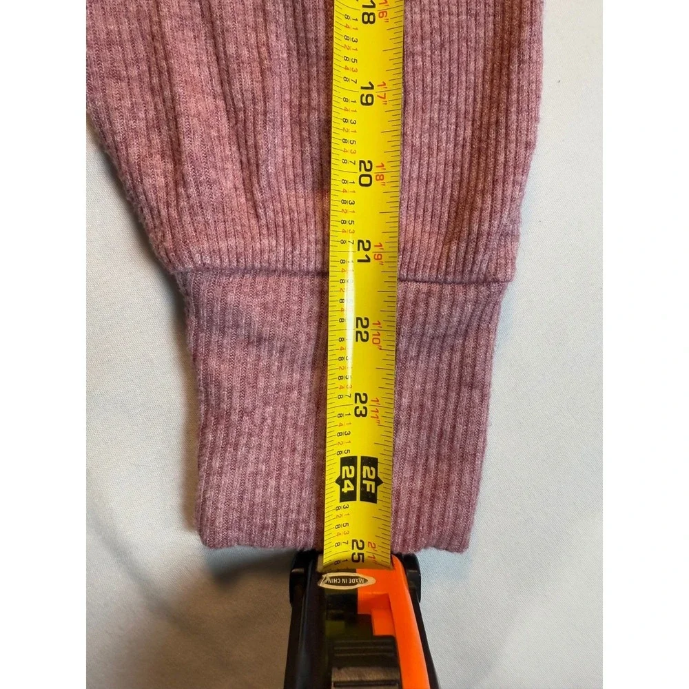 LOFT Women‎ Pink Ribbed Henley V-Neck Puff Sleeve Top Size L Mauve Long Sleeve